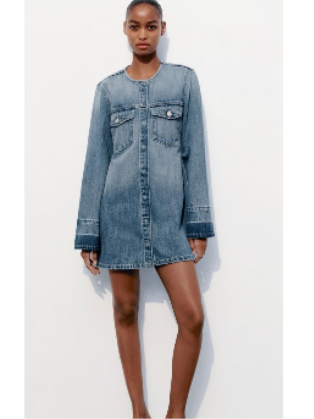 Zara Collarless denim Dress S